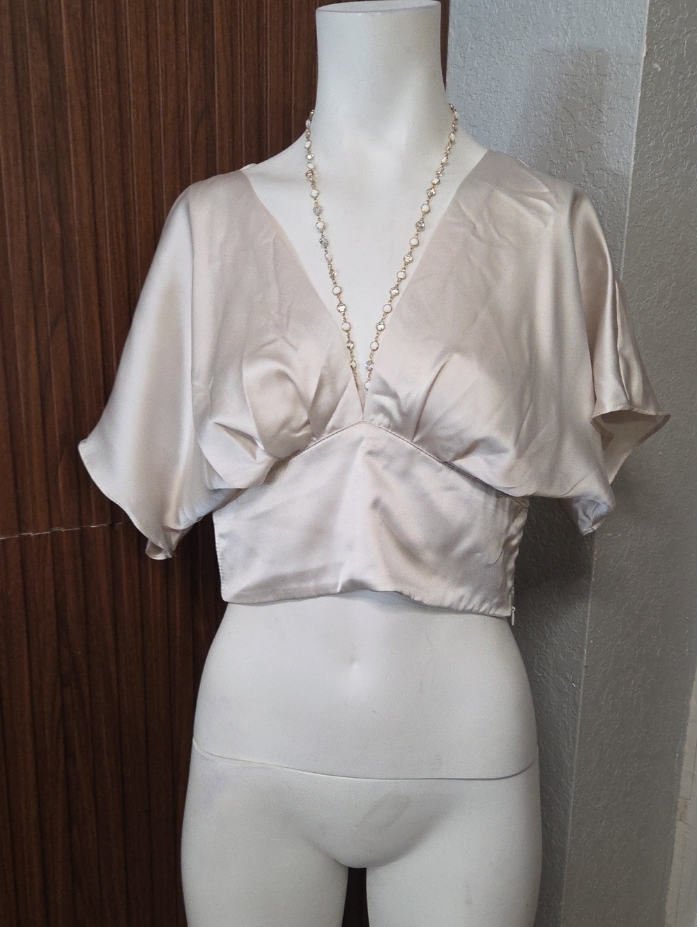 Zara Satin V-Neck Crop Top in Champagne Small Sz